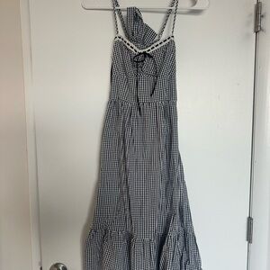 NWT Black and White Gingham Maxi Dress with Crochet Trim